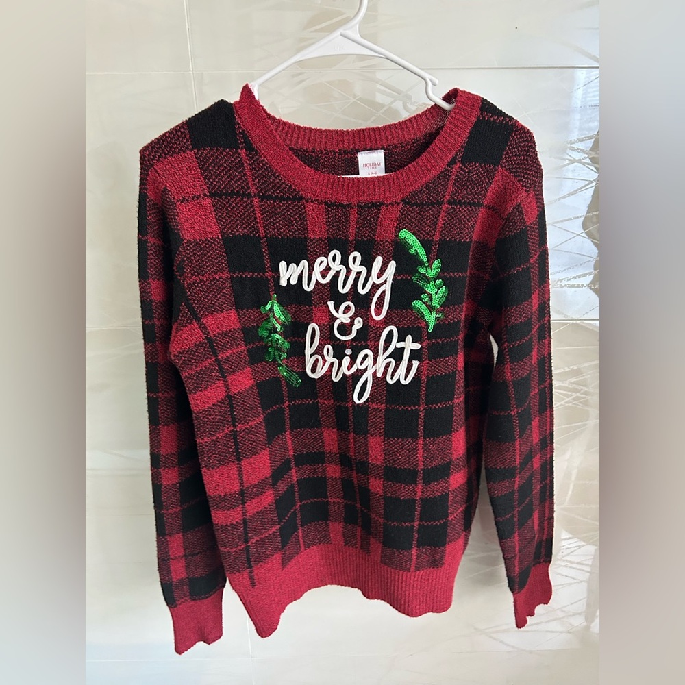 Holiday Time Red and Black Plaid Sweater